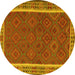 Round Machine Washable Southwestern Yellow Country Rug, wshtr2728yw