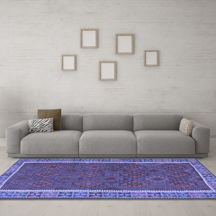 Machine Washable Southwestern Blue Country Rug in a Living Room, wshtr2728blu