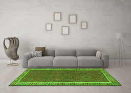 Machine Washable Southwestern Green Country Area Rugs in a Living Room,, wshtr2728grn