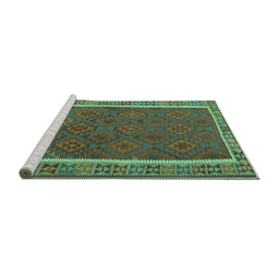 Sideview of Machine Washable Southwestern Turquoise Country Area Rugs, wshtr2728turq