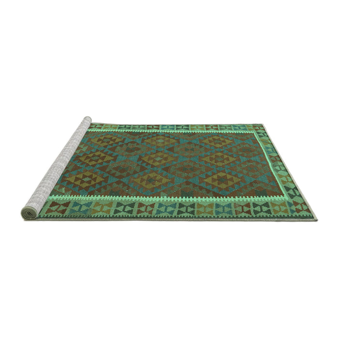 Sideview of Machine Washable Southwestern Turquoise Country Area Rugs, wshtr2728turq