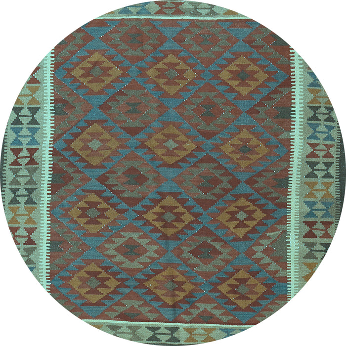 Round Machine Washable Southwestern Light Blue Country Rug, wshtr2728lblu
