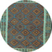 Round Machine Washable Southwestern Light Blue Country Rug, wshtr2728lblu