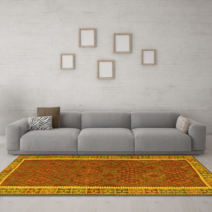 Machine Washable Southwestern Yellow Country Rug in a Living Room, wshtr2728yw