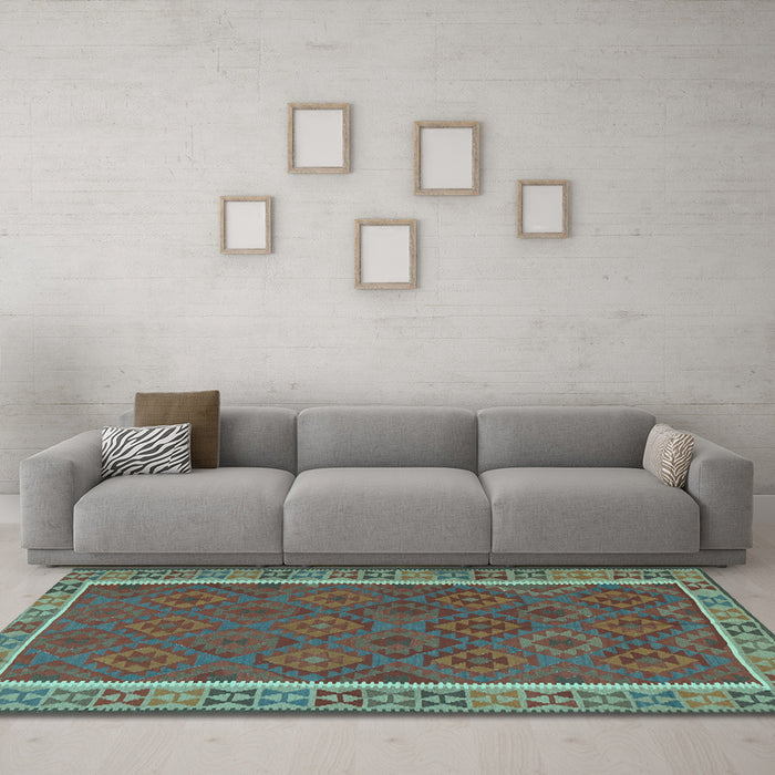 Machine Washable Southwestern Light Blue Country Rug in a Living Room, wshtr2728lblu