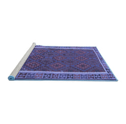 Sideview of Machine Washable Southwestern Blue Country Rug, wshtr2728blu