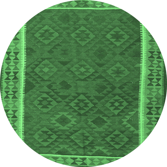 Round Southwestern Emerald Green Country Rug, tr2728emgrn