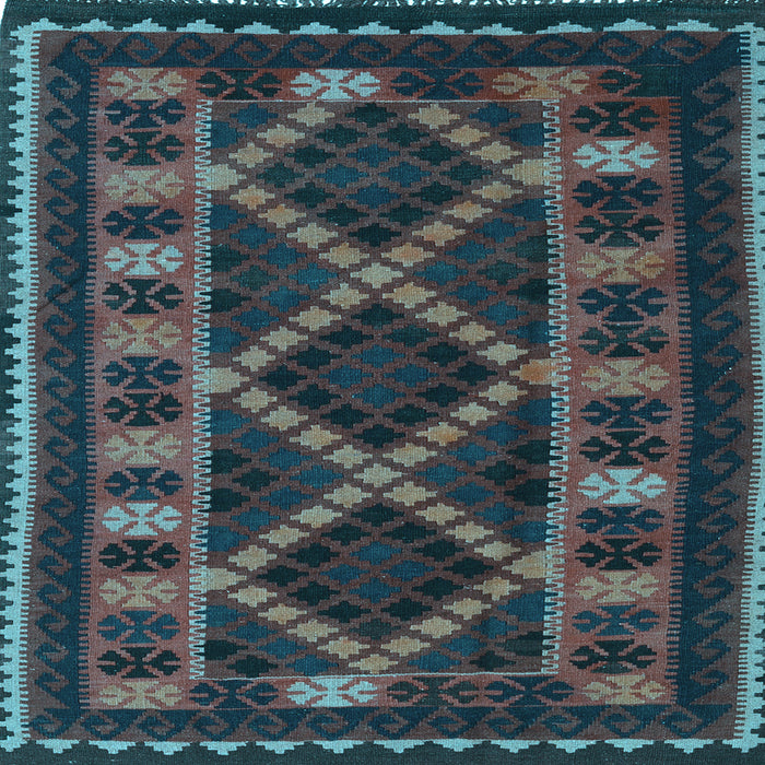 Square Machine Washable Southwestern Light Blue Country Rug, wshtr2729lblu