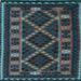 Square Machine Washable Southwestern Light Blue Country Rug, wshtr2729lblu