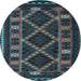 Round Southwestern Light Blue Country Rug, tr2729lblu