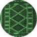 Round Southwestern Emerald Green Country Rug, tr2729emgrn