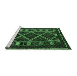Sideview of Machine Washable Southwestern Emerald Green Country Area Rugs, wshtr2729emgrn