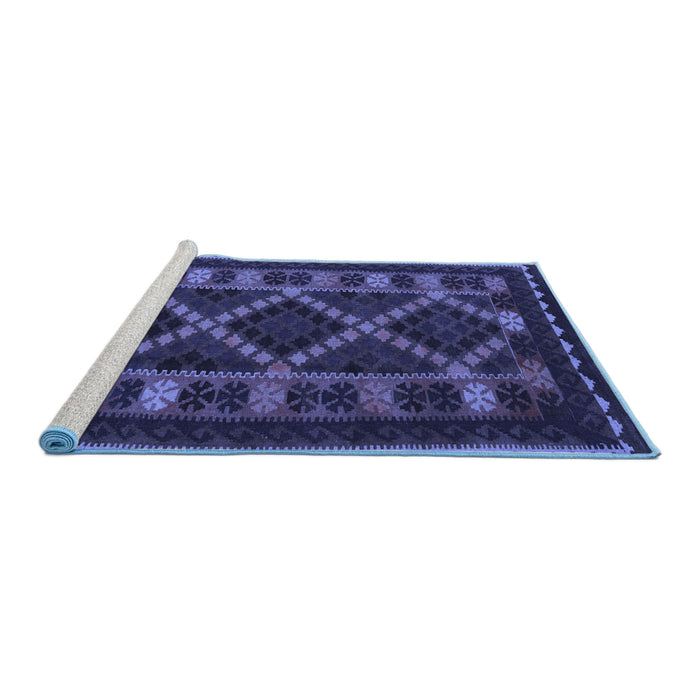 Sideview of Machine Washable Southwestern Blue Country Rug, wshtr2729blu