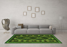 Machine Washable Southwestern Green Country Area Rugs in a Living Room,, wshtr2729grn