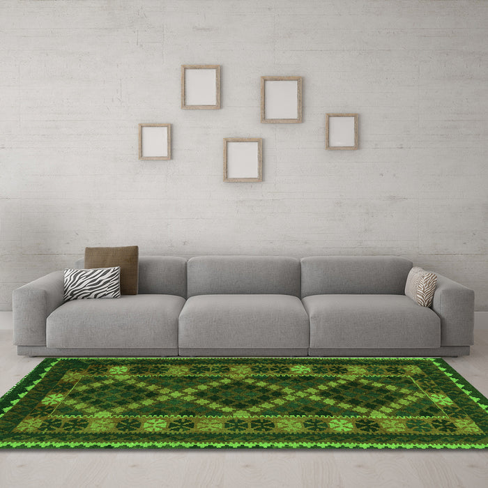 Machine Washable Southwestern Green Country Area Rugs in a Living Room,, wshtr2729grn