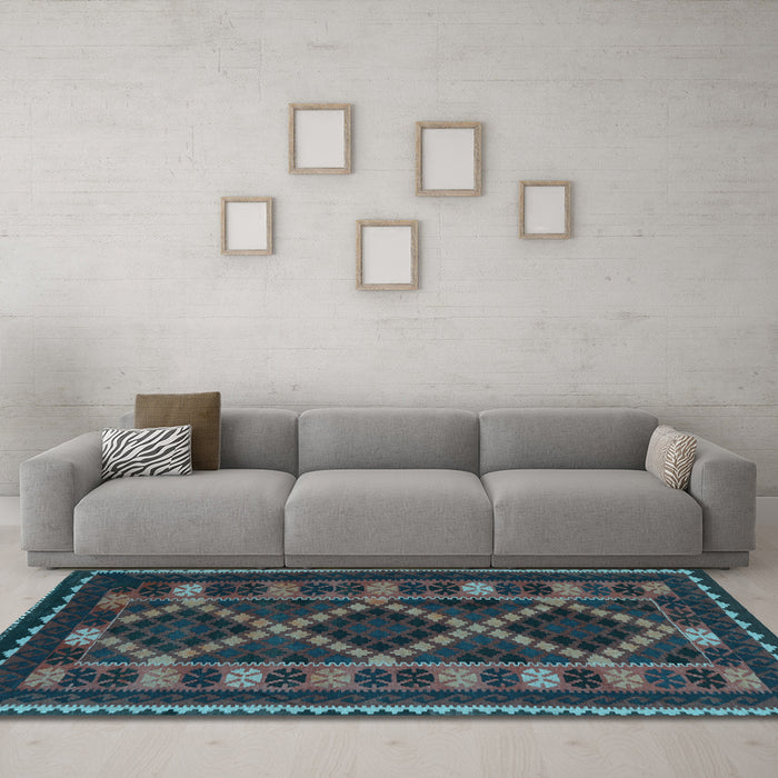 Machine Washable Southwestern Light Blue Country Rug in a Living Room, wshtr2729lblu