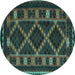 Round Southwestern Turquoise Country Rug, tr2729turq