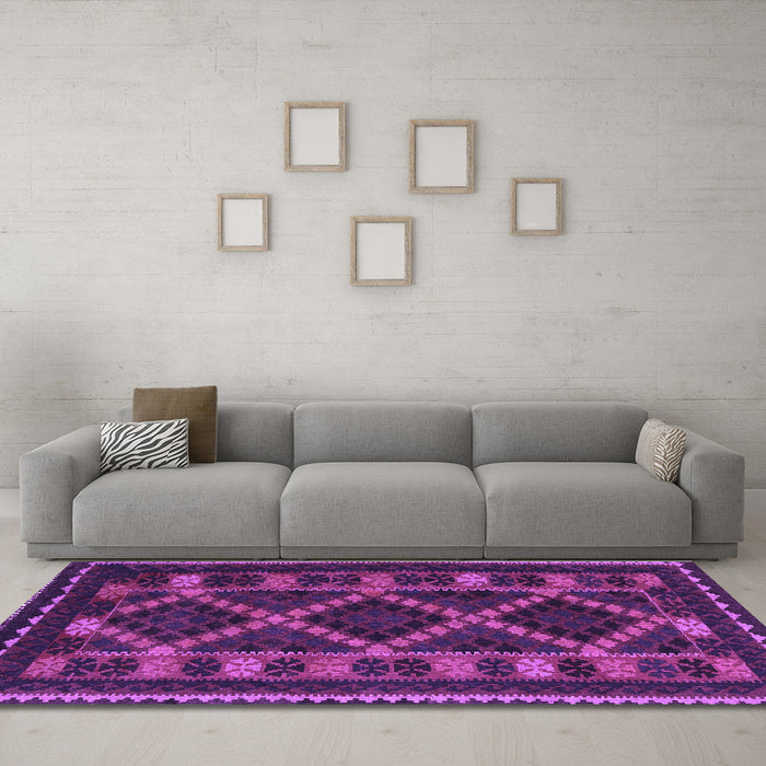 Machine Washable Southwestern Purple Country Area Rugs in a Living Room, wshtr2729pur