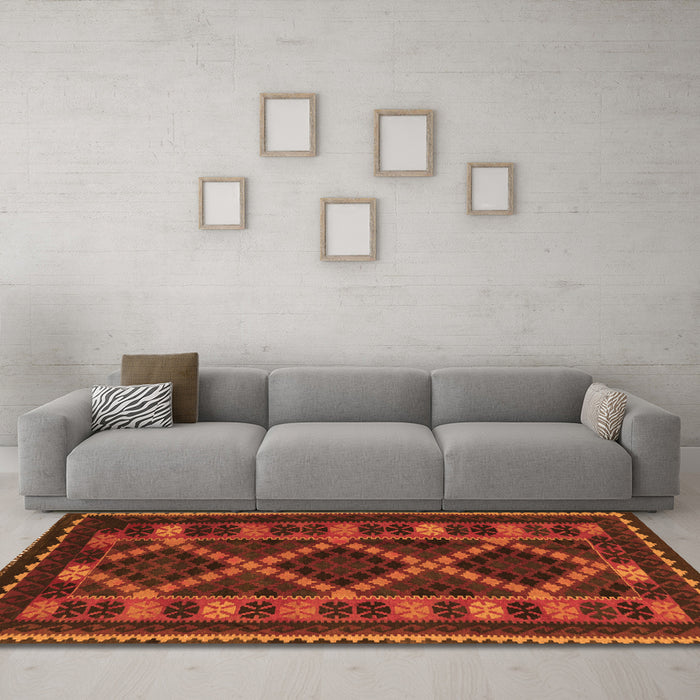 Machine Washable Southwestern Orange Country Area Rugs in a Living Room, wshtr2729org