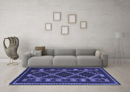 Machine Washable Southwestern Blue Country Rug in a Living Room, wshtr2729blu
