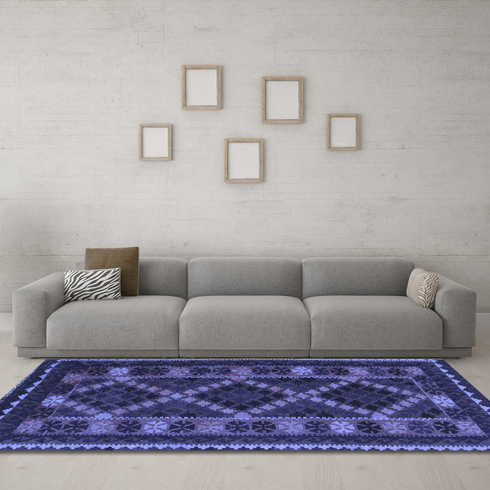 Machine Washable Southwestern Blue Country Rug in a Living Room, wshtr2729blu