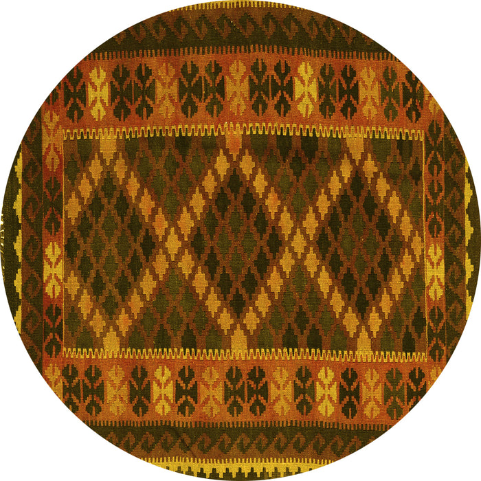Round Southwestern Yellow Country Rug, tr2729yw