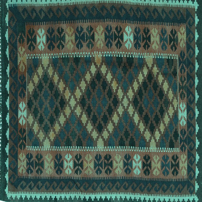 Square Machine Washable Southwestern Turquoise Country Area Rugs, wshtr2729turq