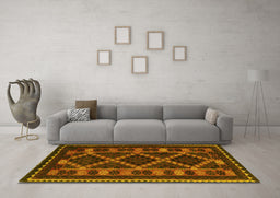 Machine Washable Southwestern Yellow Country Rug in a Living Room, wshtr2729yw