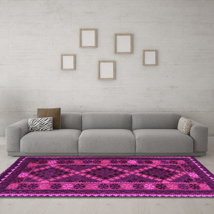 Machine Washable Southwestern Pink Country Rug in a Living Room, wshtr2729pnk