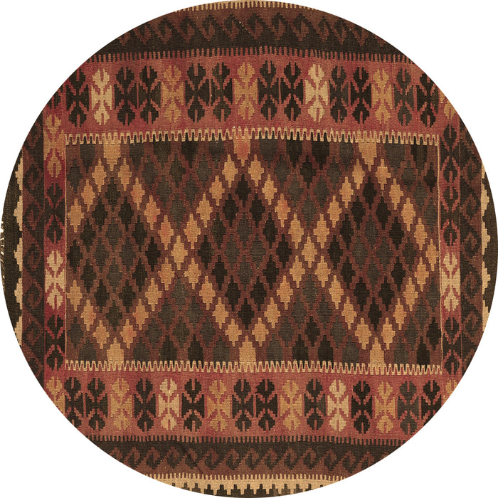 Round Southwestern Brown Country Rug, tr2729brn