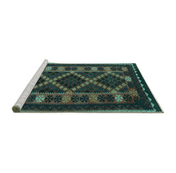 Sideview of Machine Washable Southwestern Turquoise Country Area Rugs, wshtr2729turq