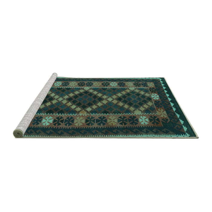 Sideview of Machine Washable Southwestern Turquoise Country Area Rugs, wshtr2729turq