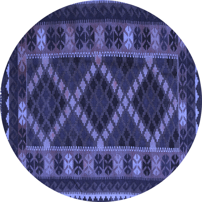 Round Machine Washable Southwestern Blue Country Rug, wshtr2729blu