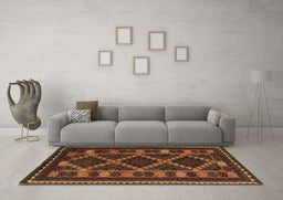 Machine Washable Southwestern Brown Country Rug in a Living Room,, wshtr2729brn
