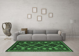 Machine Washable Southwestern Emerald Green Country Area Rugs in a Living Room,, wshtr2729emgrn