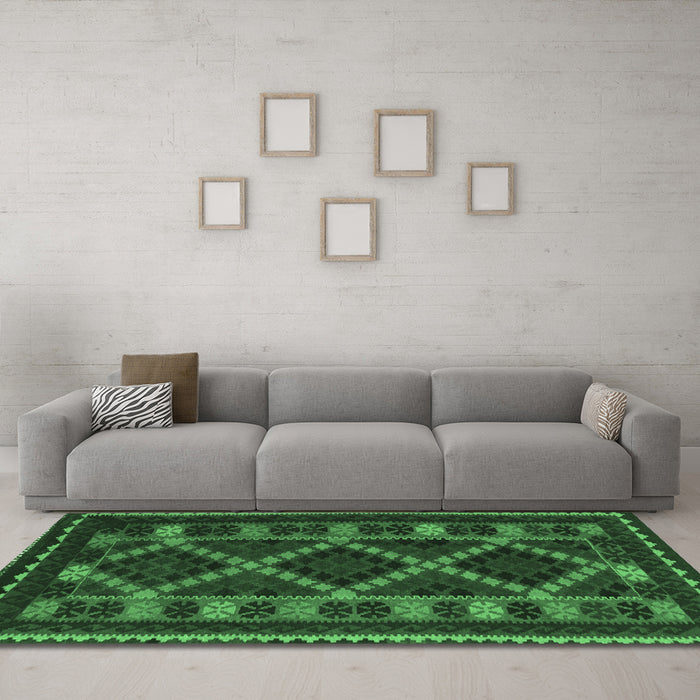 Machine Washable Southwestern Emerald Green Country Area Rugs in a Living Room,, wshtr2729emgrn