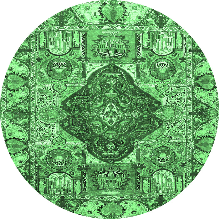 Round Machine Washable Animal Emerald Green Traditional Area Rugs, wshtr272emgrn