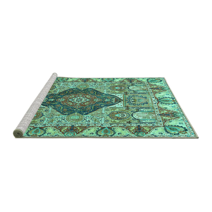 Sideview of Machine Washable Animal Turquoise Traditional Area Rugs, wshtr272turq