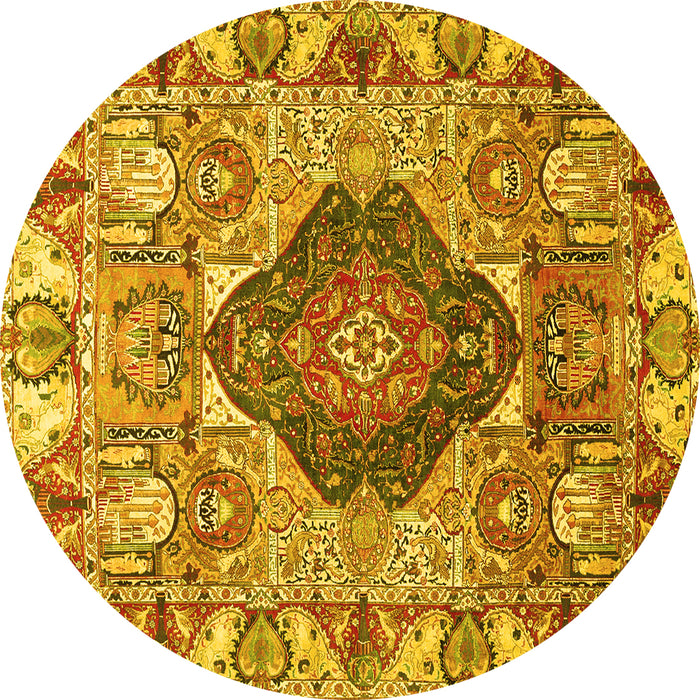 Round Machine Washable Animal Yellow Traditional Rug, wshtr272yw