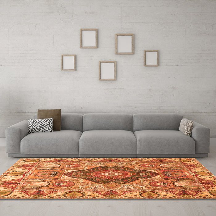 Machine Washable Animal Orange Traditional Area Rugs in a Living Room, wshtr272org