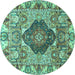 Round Animal Turquoise Traditional Rug, tr272turq