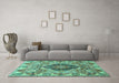 Machine Washable Animal Turquoise Traditional Area Rugs in a Living Room,, wshtr272turq