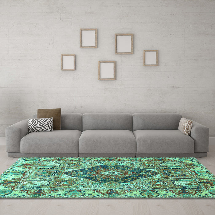 Machine Washable Animal Turquoise Traditional Area Rugs in a Living Room,, wshtr272turq