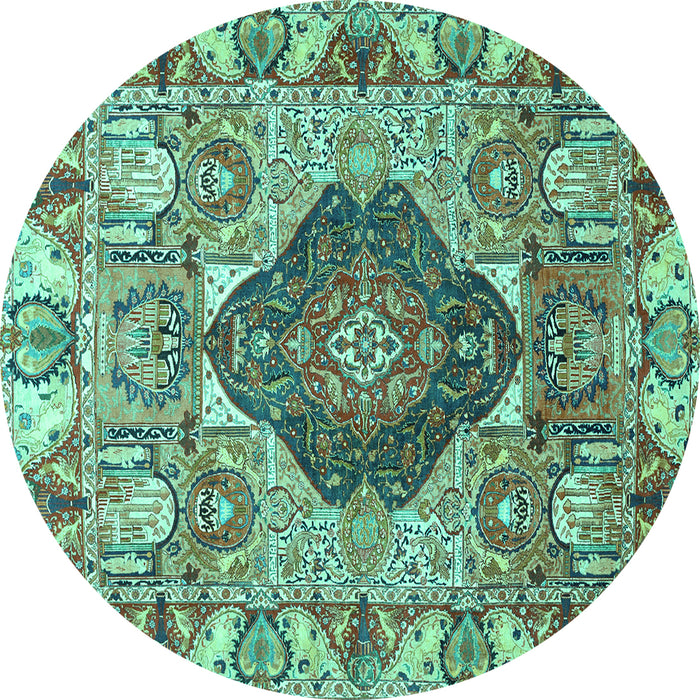 Round Machine Washable Animal Turquoise Traditional Area Rugs, wshtr272turq