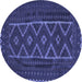 Round Machine Washable Southwestern Blue Country Rug, wshtr2730blu