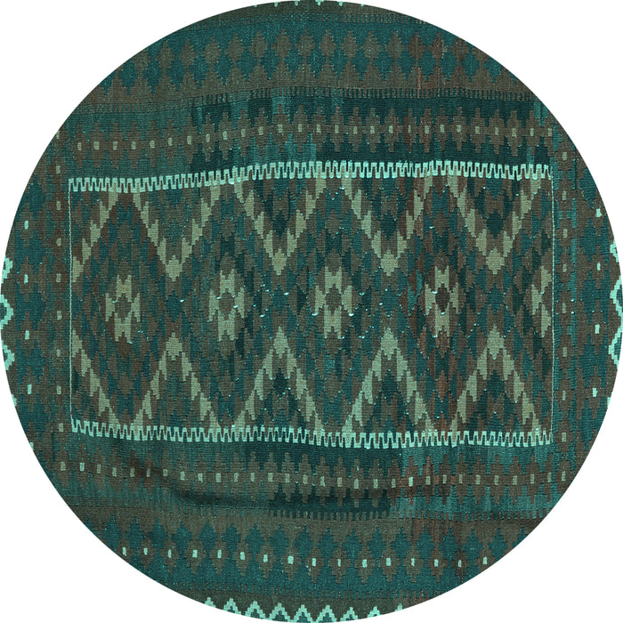 Round Machine Washable Southwestern Turquoise Country Area Rugs, wshtr2730turq