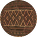 Round Southwestern Brown Country Rug, tr2730brn