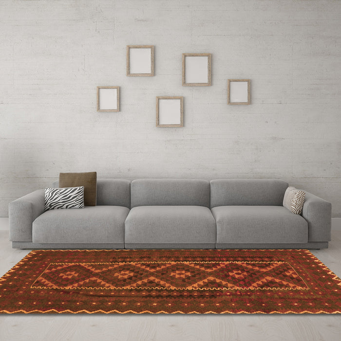 Machine Washable Southwestern Orange Country Area Rugs in a Living Room, wshtr2730org