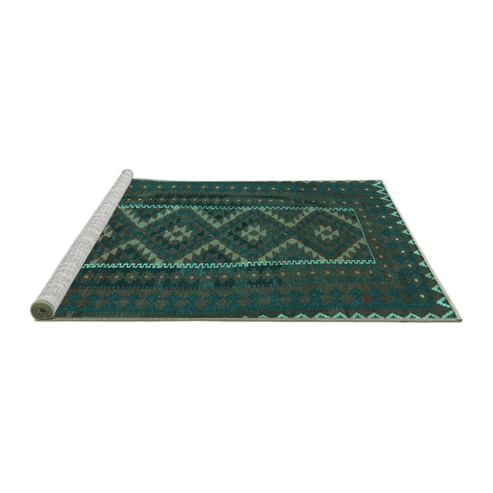 Sideview of Machine Washable Southwestern Turquoise Country Area Rugs, wshtr2730turq