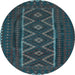 Round Southwestern Light Blue Country Rug, tr2730lblu